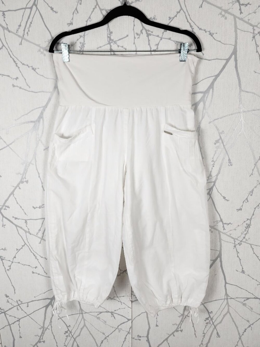 Seafolly White Foldover High Waist Cinchable Hem Capri Pants
